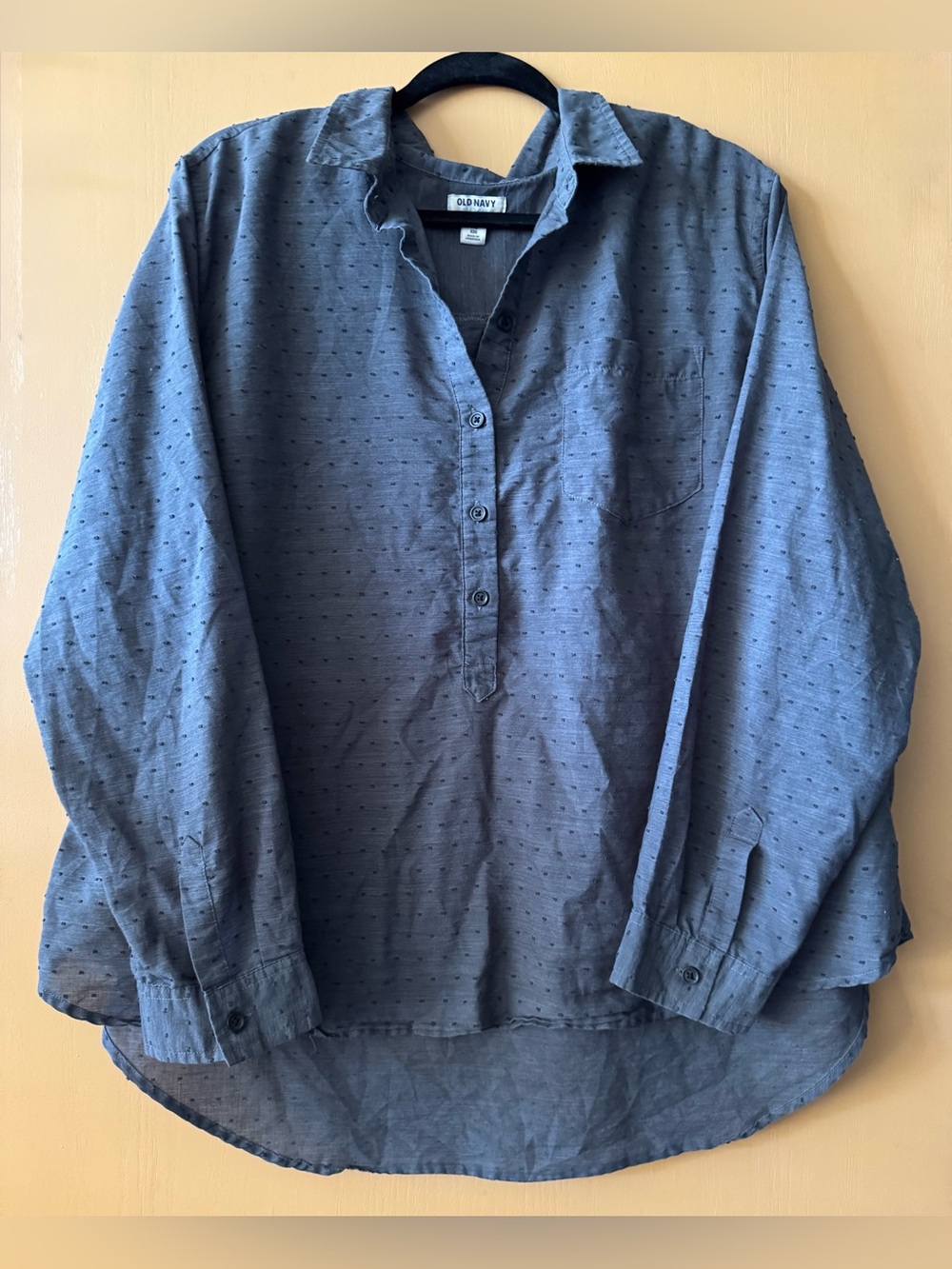 Old Navy Long Sleeve Swiss Dot Grey Blue Tunic Blouse XXL Plus Office Business